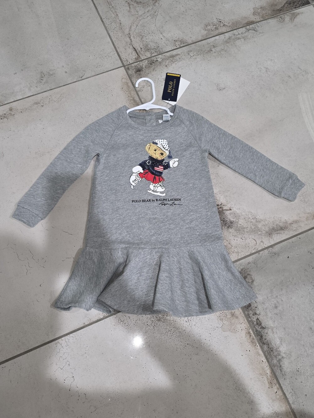 NWT $45 Special Edition Polo by Ralph Lauren Grey Bear Sweatshirt Dress 24M